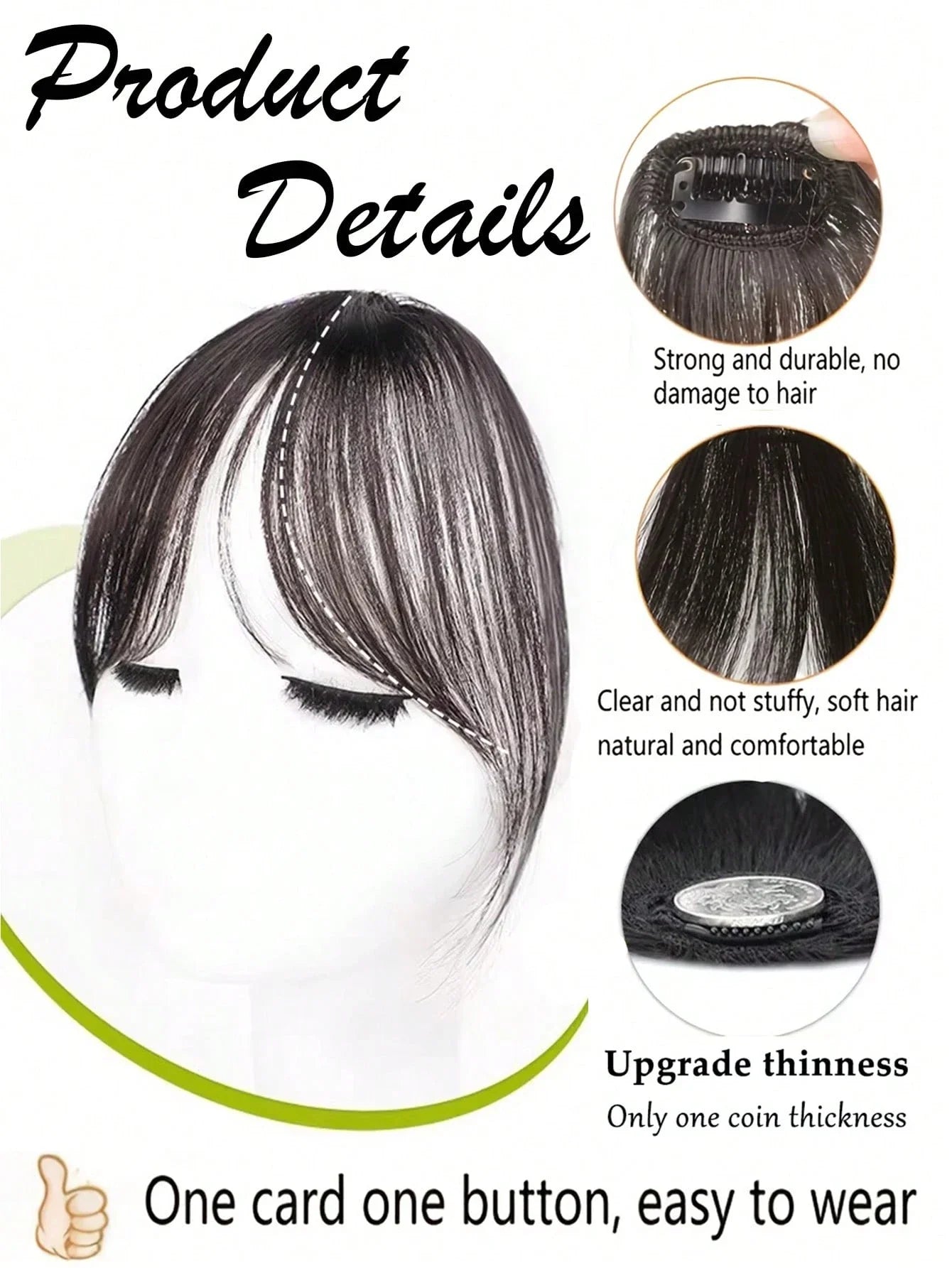 Synthesis Wig Middle-Part Bangs Hair Accessories and Extensions Clip In Forehead Natural Seamless French Oblique Bangs Eight-Character Bangs Hair Wigs within Hair Style