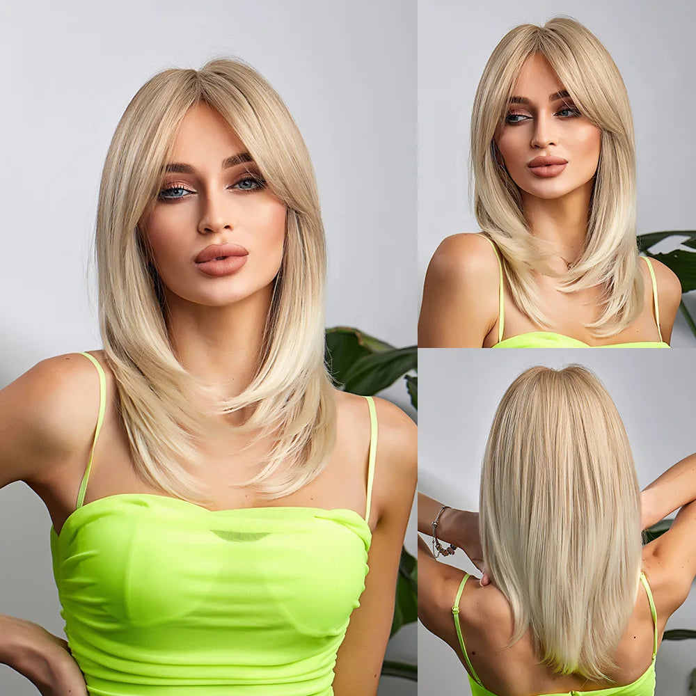 CharmSource Blonde Long Hair Natural Straight Wig Synthetic Wigs  for Women Daily Party High Density