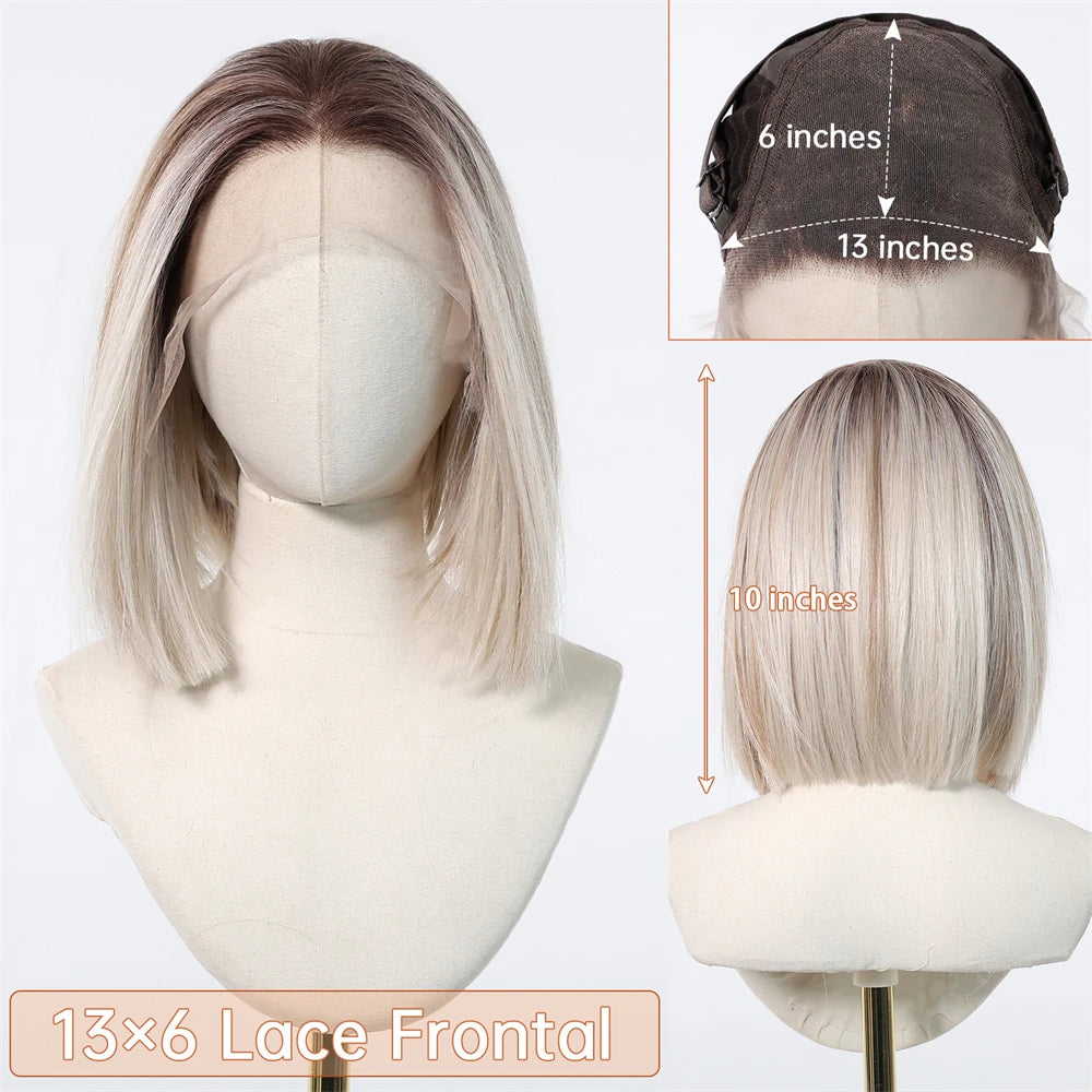 13 * 6 large lace wig, gradient white gold bob, linen shoulder length short hair wigs, suitable for everyday women