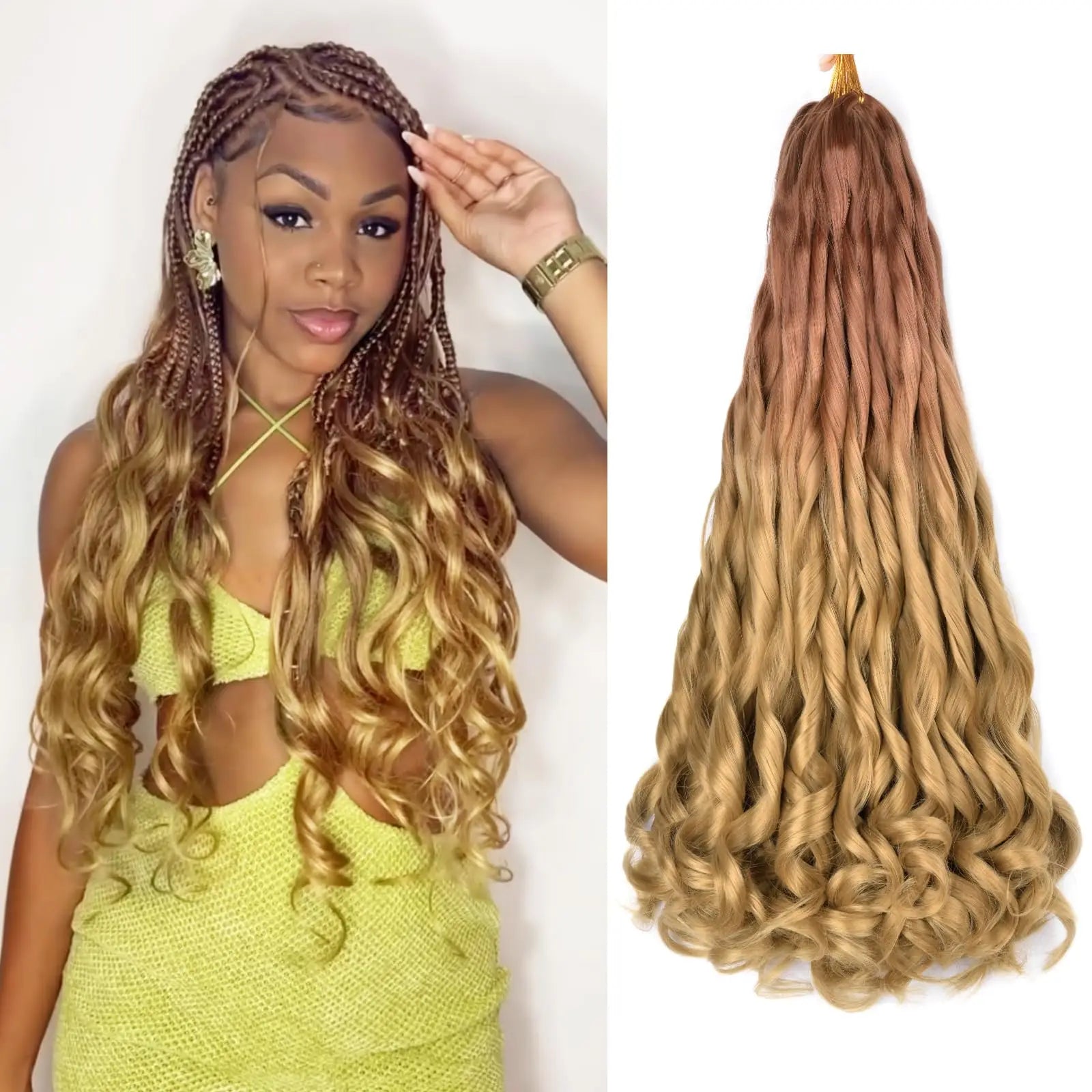 French Curly Braiding Hair Wigs 22Inch Synthetic Curly Braiding Wig Hair Pre Stretched Loose Wavy Curl Braiding Hair Accessories and Extensions For Women