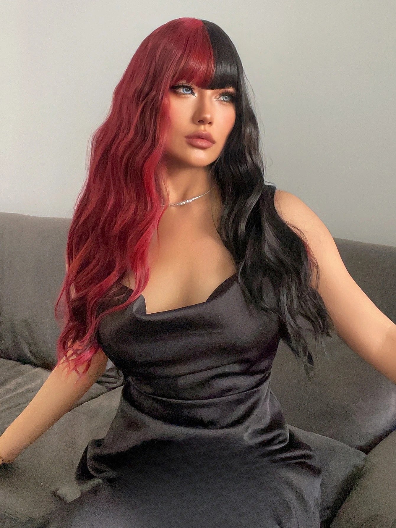 Wig Female Long Curly Wigs Hair Qi Bangs JK Realistic Scalp Lolita Natural Daily Facial Trim Full Headgear for Women Hair Wigs