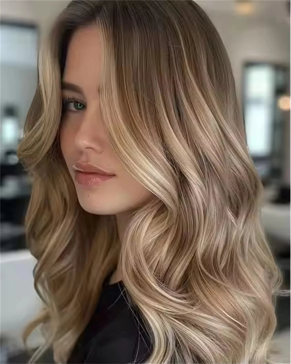 High Heat Fibre Realistic Lace Top Wig Warm Blonde Highlights HD Lace Front Hair Style Wigs for Women Hair Loss 13x4 Glueless Long Wavy Wigs