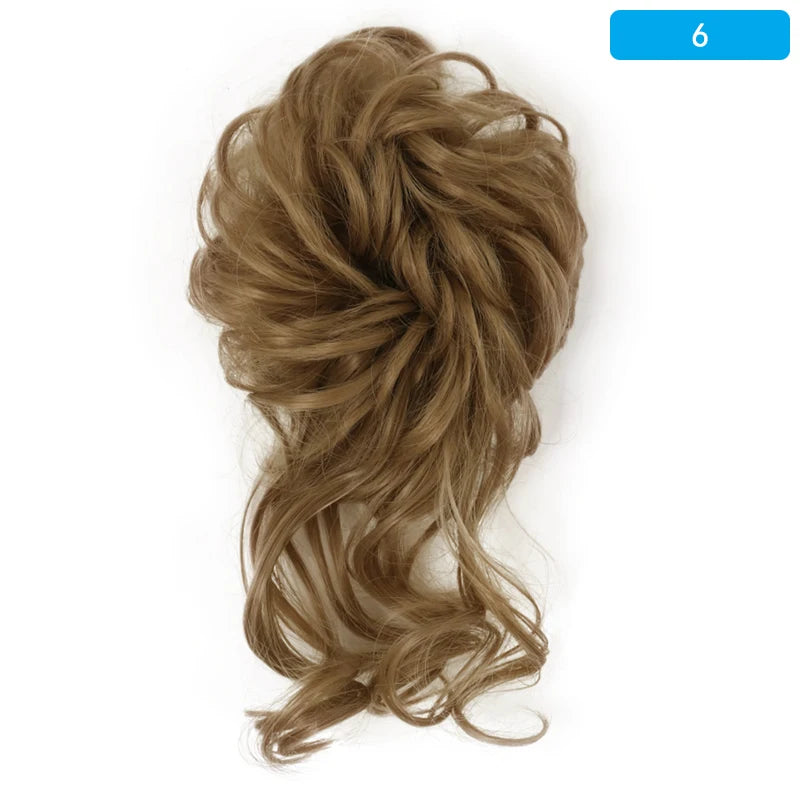 AZQUEEN Messy Bun Hair Extension Synthetic Elastic Band Curly Wave Chignon Scrunchies Donut Updo Hairpiece For Women
