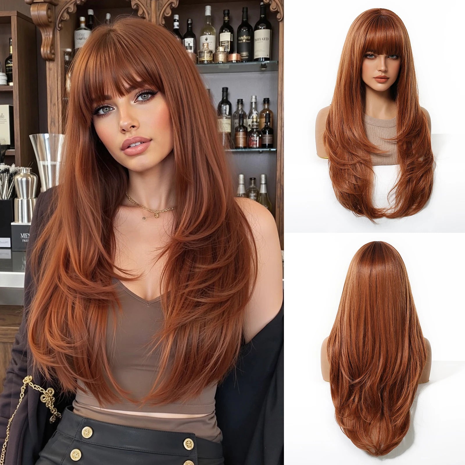 Blonde Unicorn Synthetic Medium Long Straight Brown Blonde Wig For Women Cosplay Daily Party Wigs Heat Resistant False Hair Style
