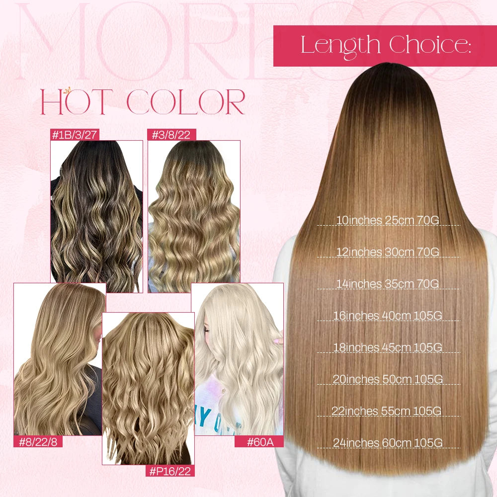 [Hot Sale] Moresoo Clip in Wigs Hair Extensions Real Natural Hair Remy Straight Wig Set 5&7 Pcs Brazilian Clip in Human Hair Extensions and Accessories