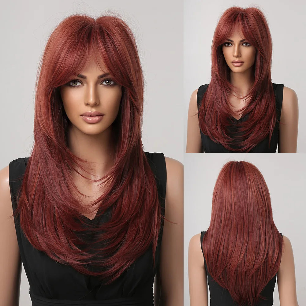 Blonde Unicorn Synthetic Medium Long Straight Brown Blonde Wig For Women Cosplay Daily Party Wigs Heat Resistant False Hair Style