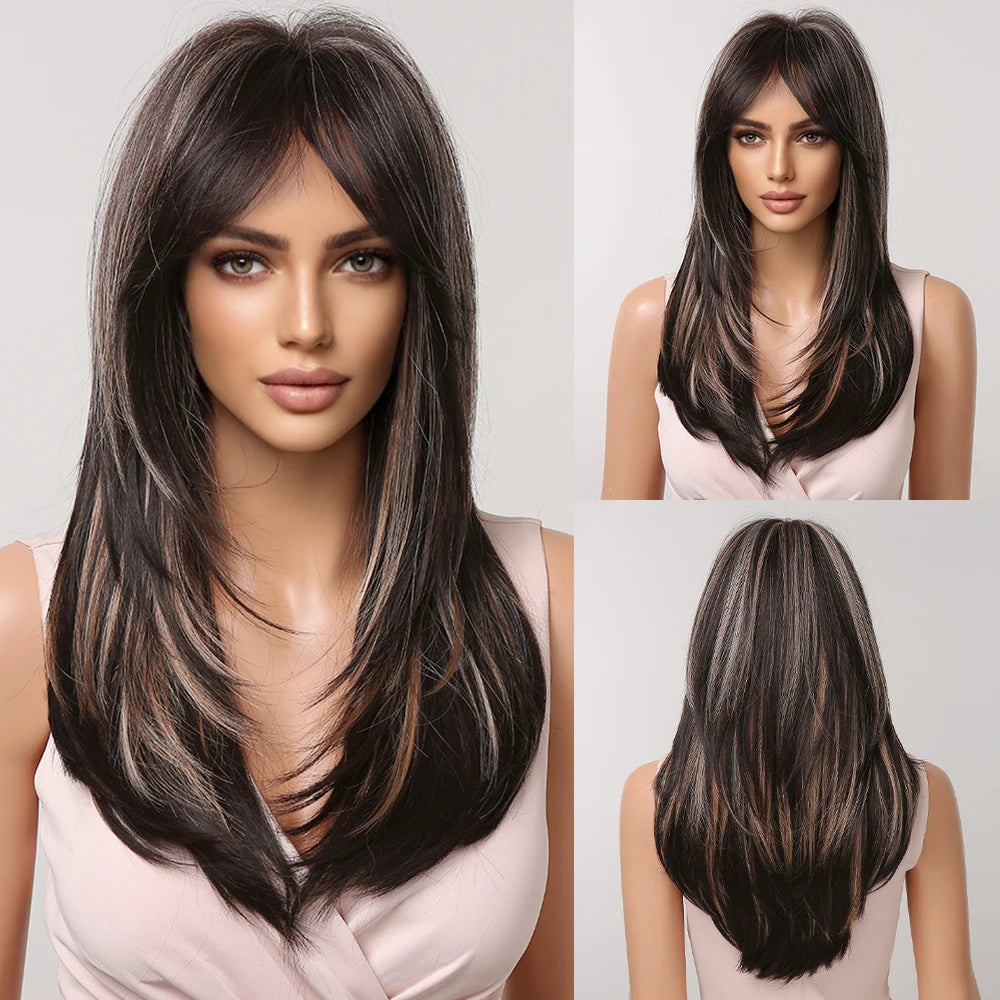 CharmSource Blonde Long Hair Natural Straight Wig Synthetic Wigs  for Women Daily Party High Density