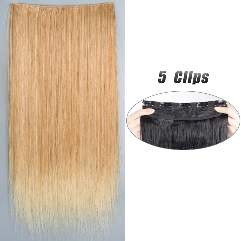 Synthetic Wig 5 Clip In Hair Accessories and Extensions Long Straight Wigs Hair Style Hairpiece Black Brown Blonde 80CM Natural Fake Hair For Women