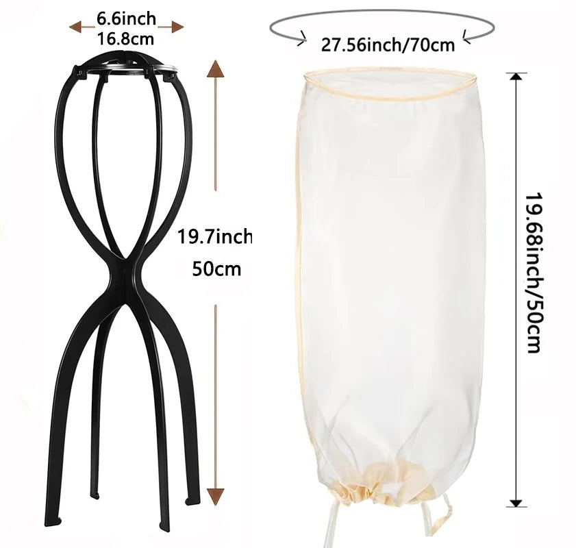 Wig Stand for All Wigs And Hair Wigs Storage Bags Adjustable Wig Bag with Drawstring Portable Travel Organizer for keep from Dirt Dust