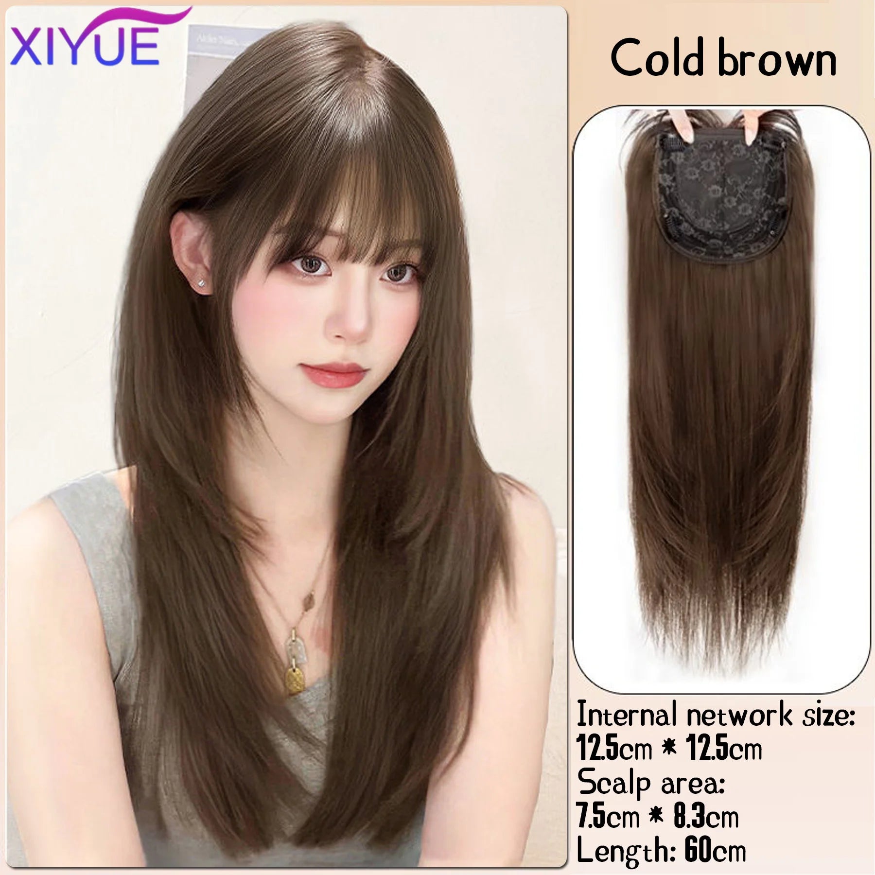 Synthetic Long Straight Layered Wigs Hair Clip in Hair Extensions and Accessories Natural Fluffy Head Top Fake Hair Piece with Bang Clip for Women Wig Daily Use