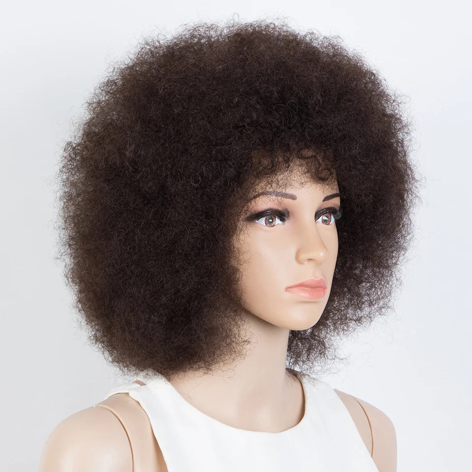 Sleek Brown Colored Human Hair Style Wigs For Women 14 Inch Wigs Short Afro Kinky Bulk Wigs 100% Real Brazilian Natural Real Wigs