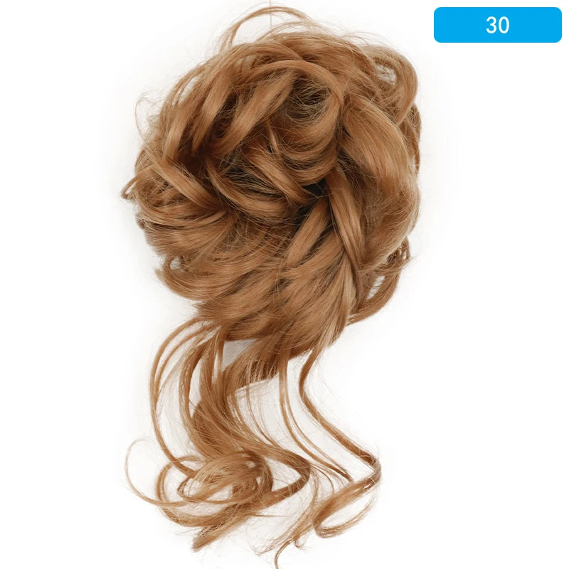AZQUEEN Messy Bun Hair Extension Synthetic Elastic Band Curly Wave Chignon Scrunchies Donut Updo Hairpiece For Women