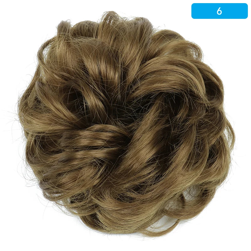 AZQUEEN Messy Bun Hair Extension Synthetic Elastic Band Curly Wave Chignon Scrunchies Donut Updo Hairpiece For Women