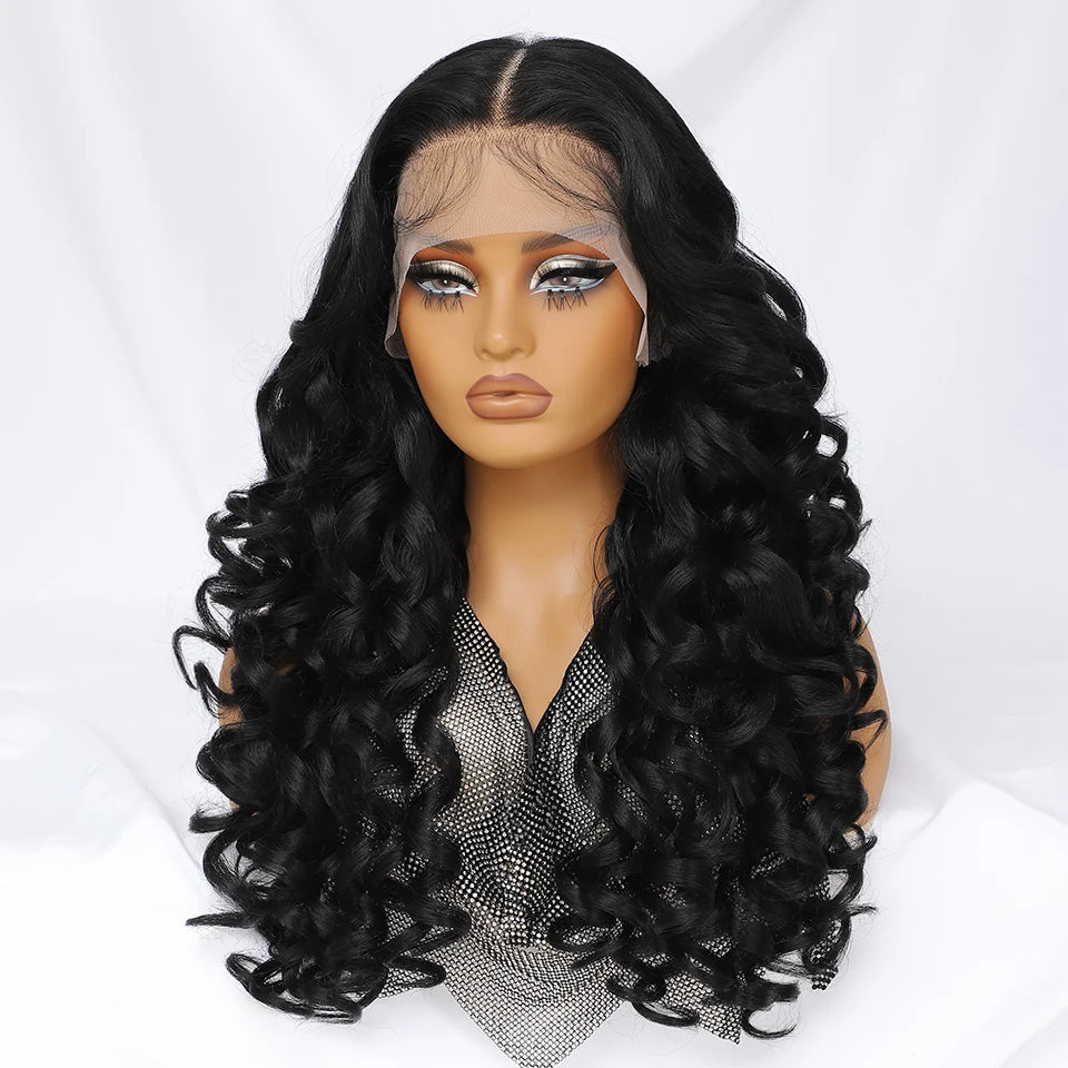 Latisha HD Synthetic Lace Front Wigs Curly Pre Plucked Lace Frontal Wig with Bangs for Women Highlight with Babyhair 24Inch Wigs