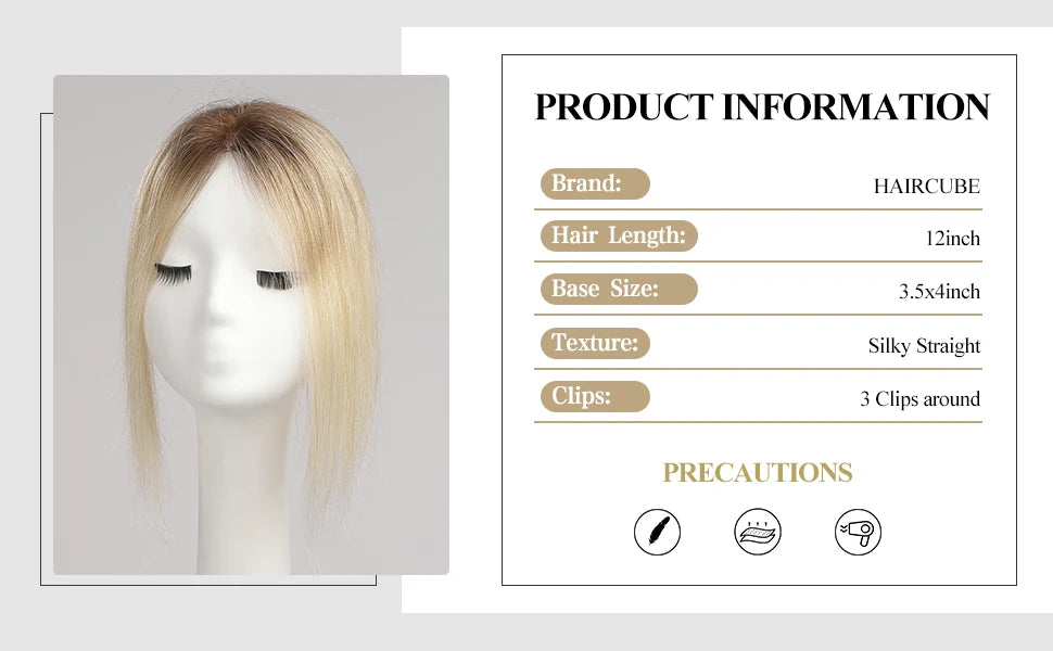 Blonde Ombre 100% Remy Human Hair Toppers Clips In Hair Lace Base Topper Hairpieces for Women Hair Extensions 12 Inch Straight