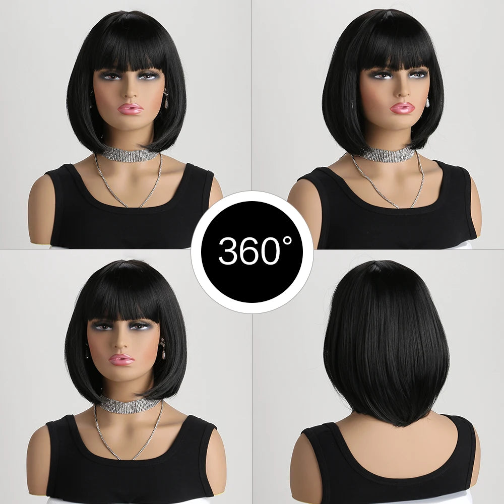 Heat Resistant Short Bob Wig with Bangs for Women Hair Wigs Perfect for Halloween Birthday Costume Party Or Daily Use, Hair Style