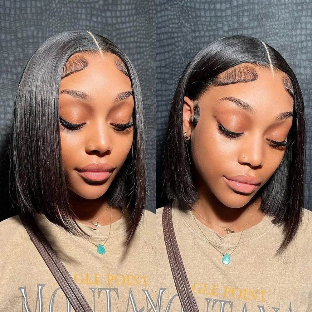 200% Density 13x4 Short Wig Bob Straight Brazilian Remy Hair Wigs HD Transparent Lace Full Lace Frontal Hair Style 4x4 5x5 Closure Wig 2x6 Lace