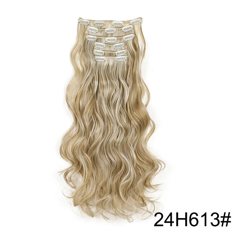 Wig Synthetic 24Inch 16Clips Long Curly Wigs Hair and Accessories Extension Heat Resistant Hair Extension Clips In Ombre Black Brown Blond Women