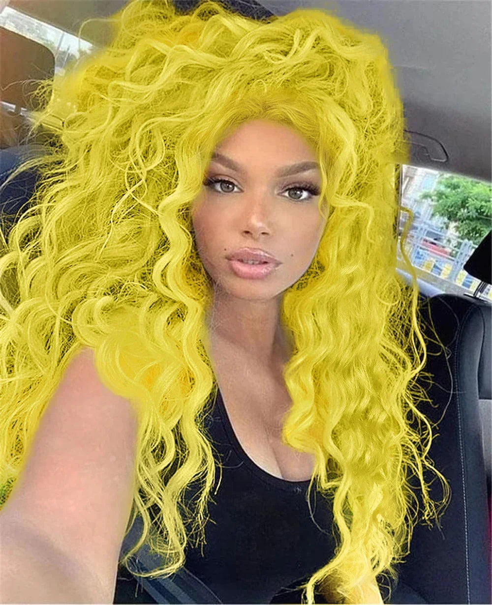 Womens Wig Long Synthetic Hair Ombre Blonde Curly Hair Wigs Female Natural Wavy Drag Queen Regular Wig 80s Gradient Hair Style Wigs for Student
