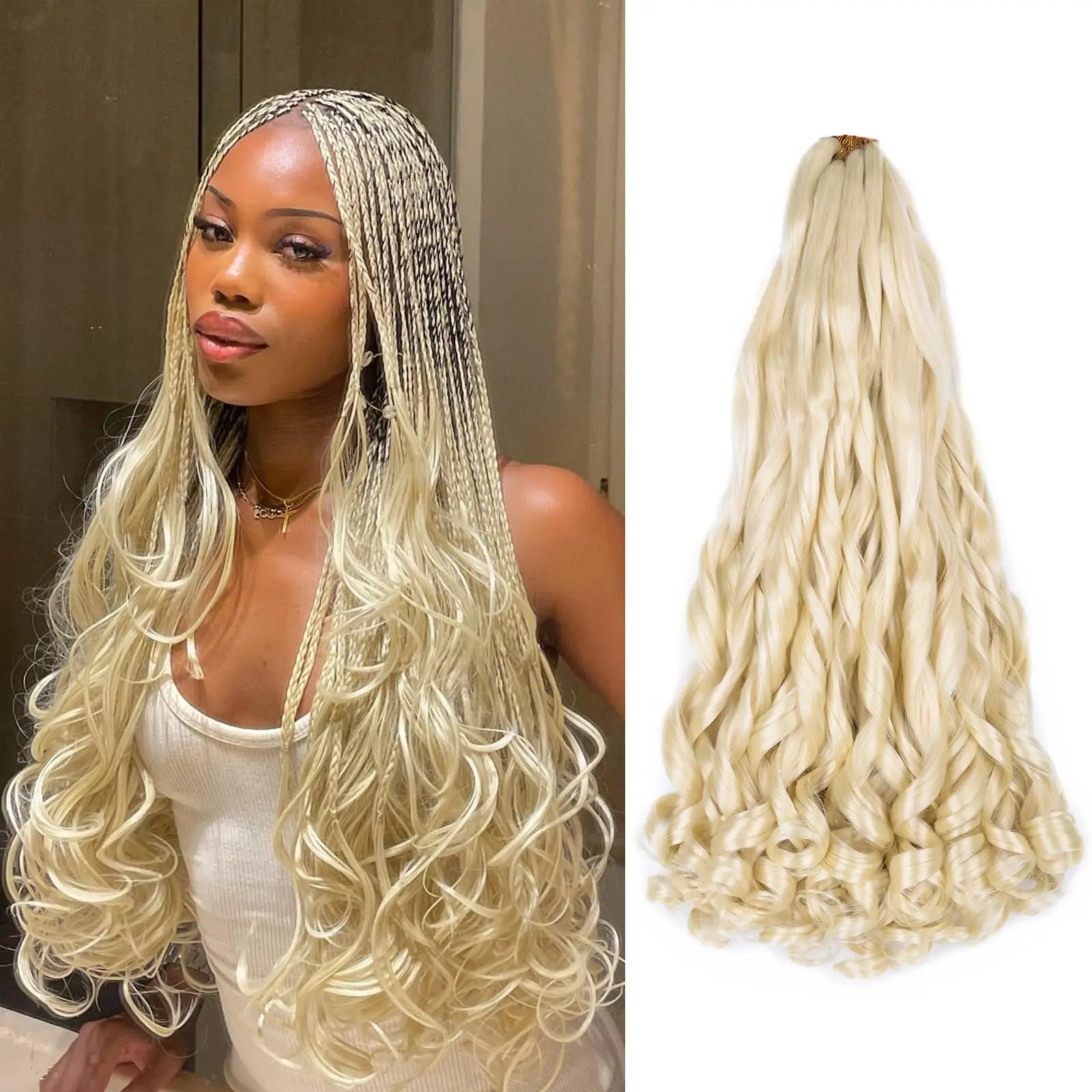 French Curly Braiding Hair Wigs 22Inch Synthetic Curly Braiding Wig Hair Pre Stretched Loose Wavy Curl Braiding Hair Accessories and Extensions For Women