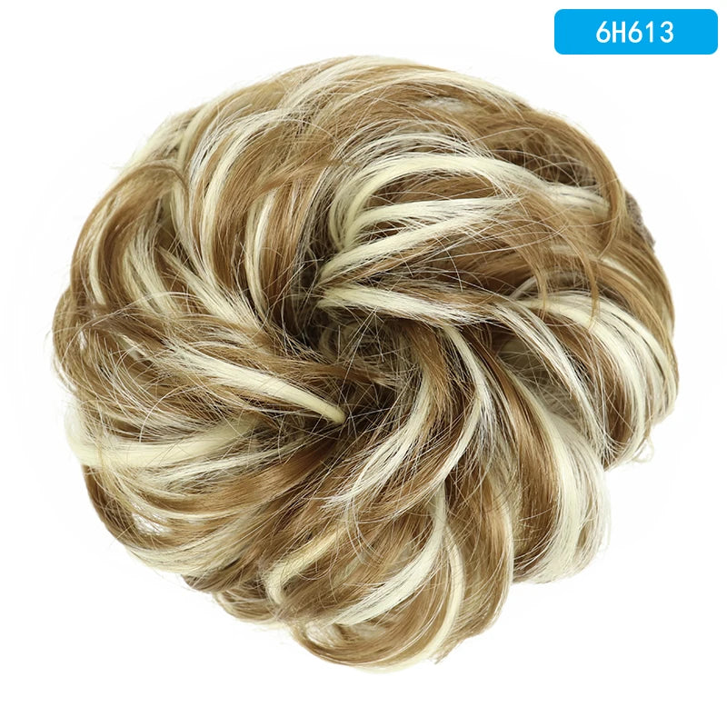 AZQUEEN Messy Bun Hair Extension Synthetic Elastic Band Curly Wave Chignon Scrunchies Donut Updo Hairpiece For Women