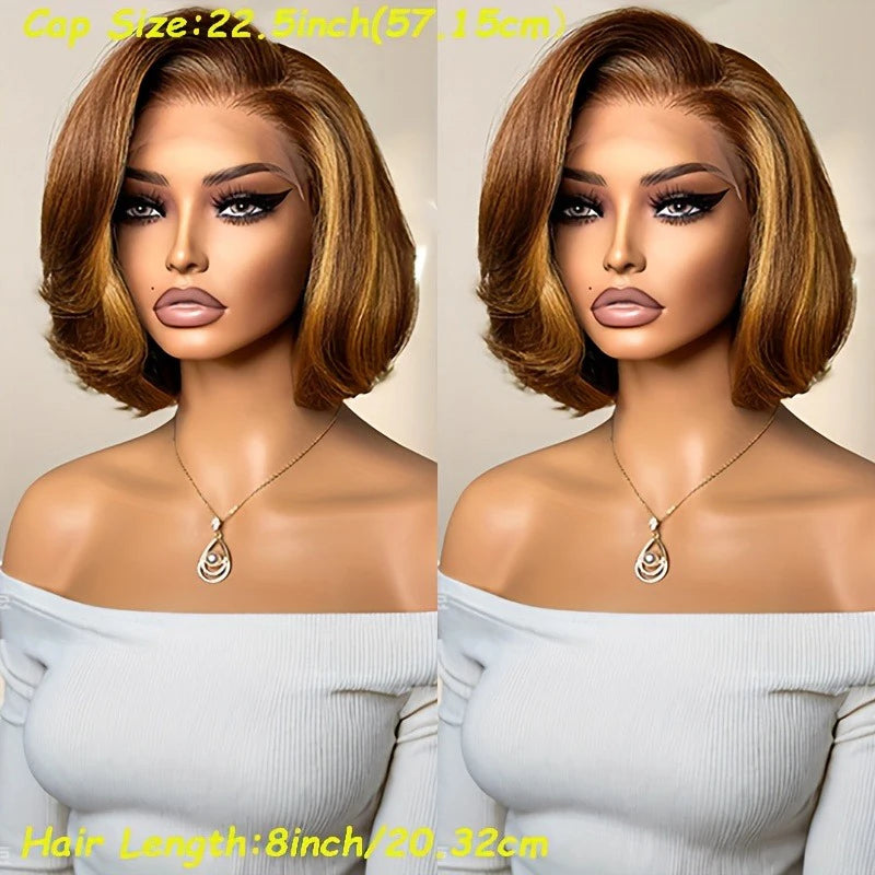 Straight Ombre Lace Front Wig Human Hair 18inch 4/27 Highlight Wig Human Hair Pre-plucked, 13x4 Straight Honey Blonde Mix Brown