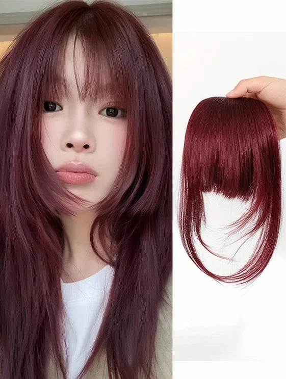 Synthetic Wigs Hair Clip-In Bangs Cut Wispy Fringe with Sideburns Dark Brown Natural Look for Women Wig Daily Party Wear