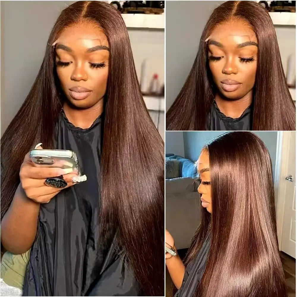 30 36 Inches Chocolate Brown Lace Front 100% Human Hair Wig Pre Plucked Dark Brown Bone Straight 13x4 13x6 HD Lace Frontal Wigs