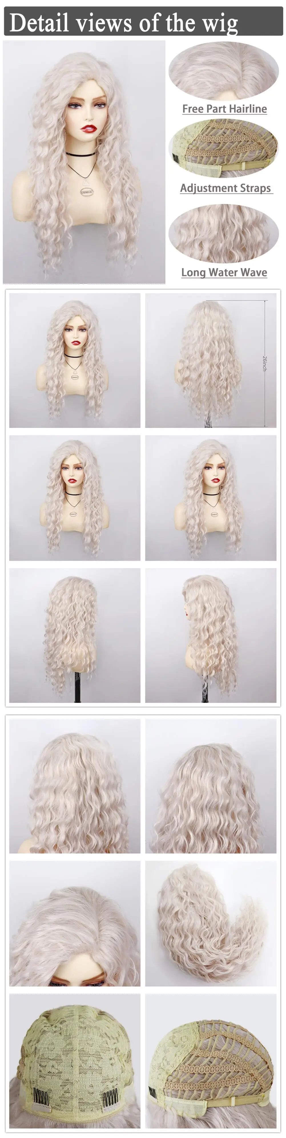Womens Wig Long Synthetic Hair Ombre Blonde Curly Hair Wigs Female Natural Wavy Drag Queen Regular Wig 80s Gradient Hair Style Wigs for Student