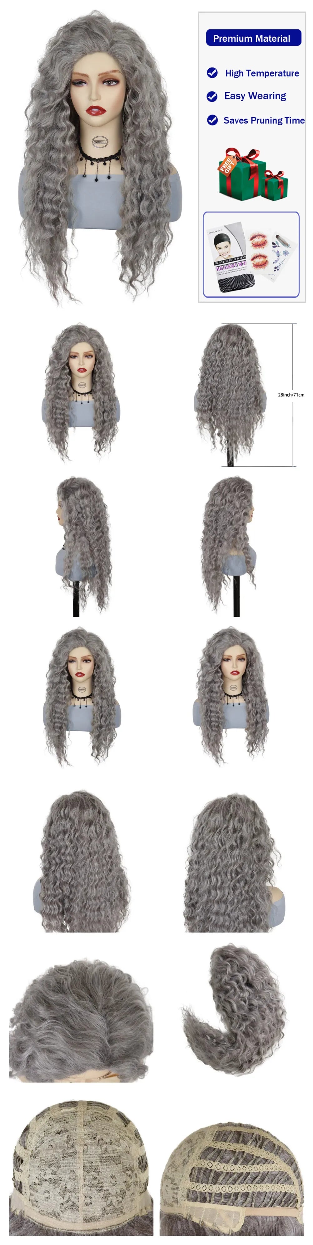 Womens Wig Long Synthetic Hair Ombre Blonde Curly Hair Wigs Female Natural Wavy Drag Queen Regular Wig 80s Gradient Hair Style Wigs for Student