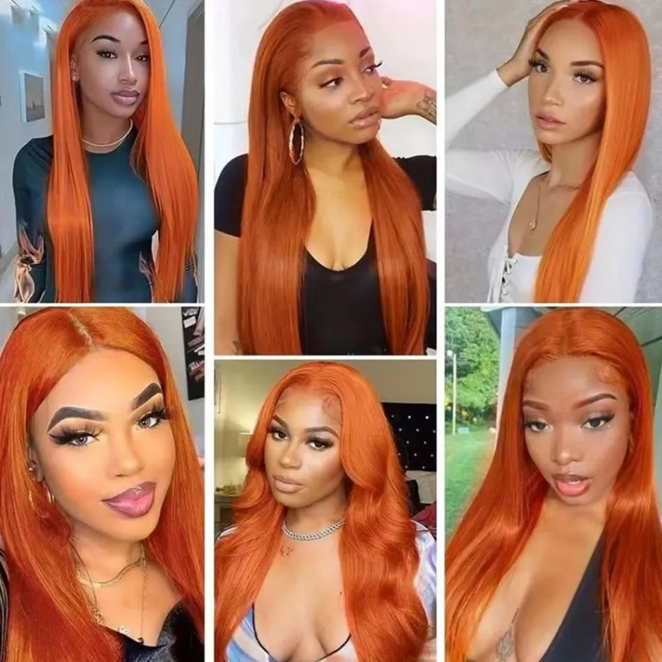 Ginger Orange Straight 13X6 Hd Lace Front Human Hair Wig 100% 220 Density 36 Inch Wigs #350 Colored Pre Plucked Brazilian Wigs