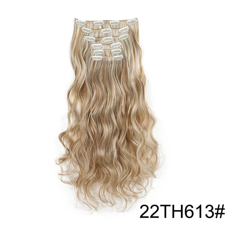 Wig Synthetic 24Inch 16Clips Long Curly Wigs Hair and Accessories Extension Heat Resistant Hair Extension Clips In Ombre Black Brown Blond Women
