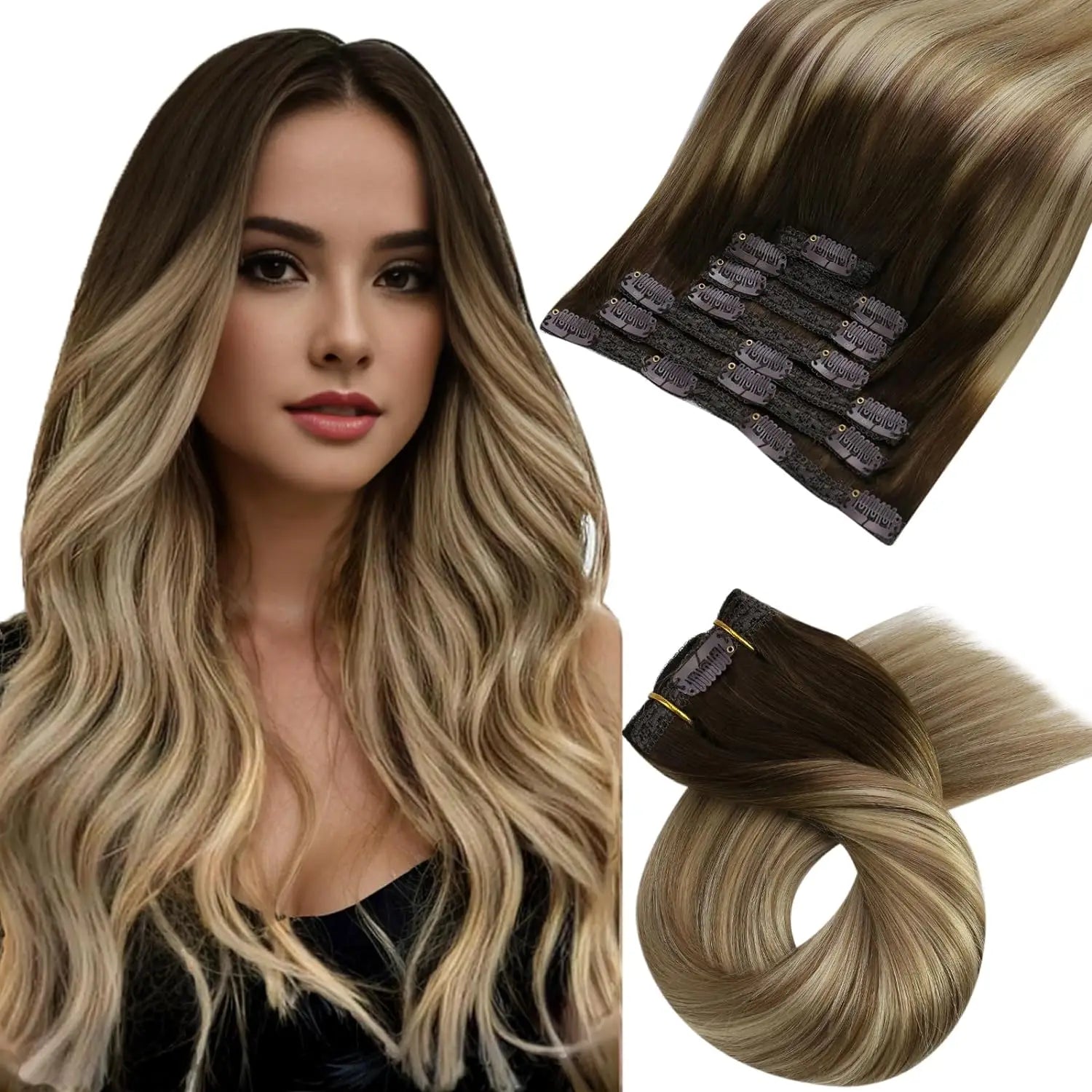 [Hot Sale] Moresoo Clip in Wigs Hair Extensions Real Natural Hair Remy Straight Wig Set 5&7 Pcs Brazilian Clip in Human Hair Extensions and Accessories