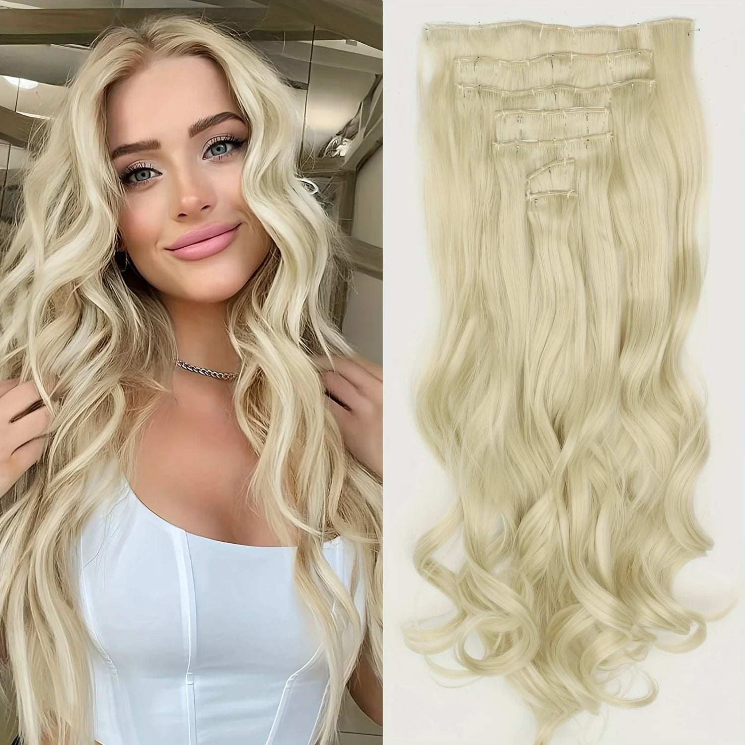 7Pcs/Set 16 Clips Wig Hair Accessories Extension Black Long Straight Natural Hair Wigs Ombre Hairpiece Heat Resistant Fiber For Women Hair Style