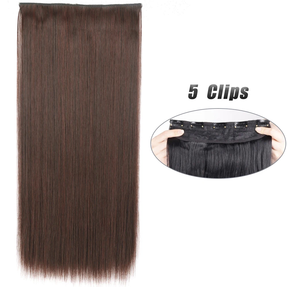 Synthetic Wig 5 Clip In Hair Accessories and Extensions Long Straight Wigs Hair Style Hairpiece Black Brown Blonde 80CM Natural Fake Hair For Women