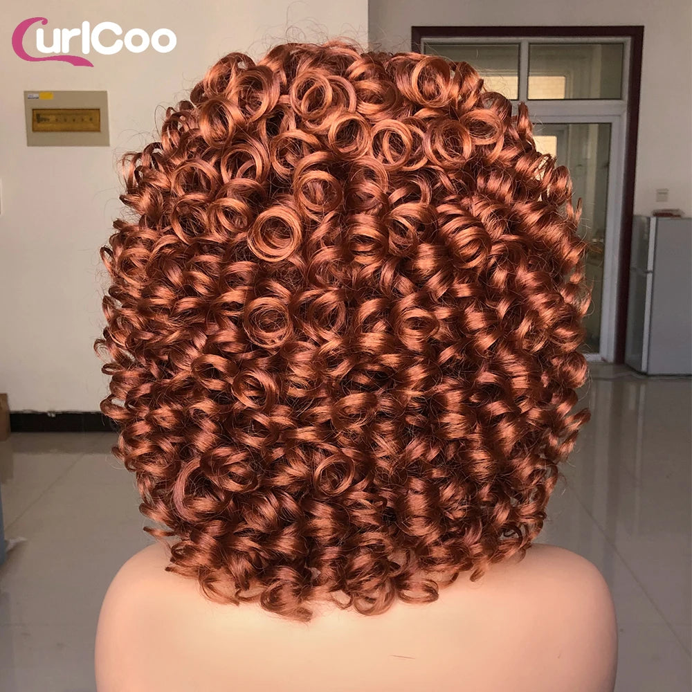 Short Hair Afro Curly Wig Natural Blonde Hair Wigs with Bangs Fluffy Synthetic Ombre Cosplay Lolita Wigs For Black Women