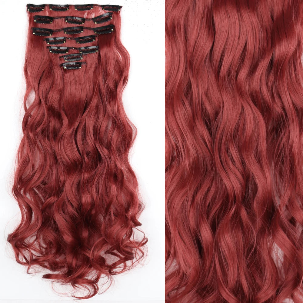7Pcs/Set 16 Clips Wig Hair Accessories Extension Black Long Straight Natural Hair Wigs Ombre Hairpiece Heat Resistant Fiber For Women Hair Style