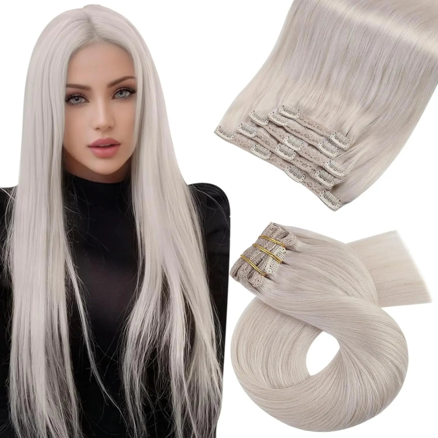 [Hot Sale] Moresoo Clip in Wigs Hair Extensions Real Natural Hair Remy Straight Wig Set 5&7 Pcs Brazilian Clip in Human Hair Extensions and Accessories