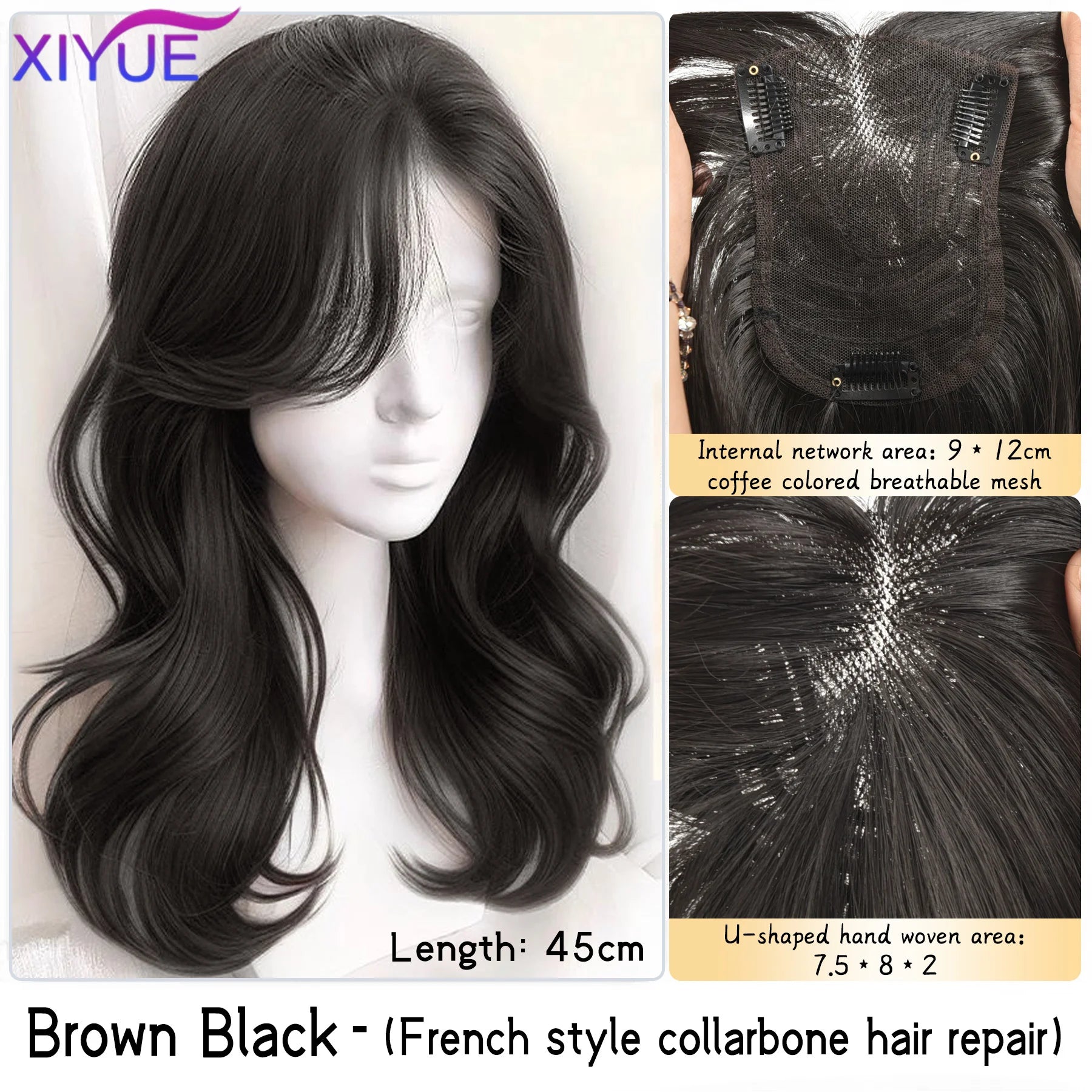 Synthetic Long Straight Layered Wigs Hair Clip in Hair Extensions and Accessories Natural Fluffy Head Top Fake Hair Piece with Bang Clip for Women Wig Daily Use