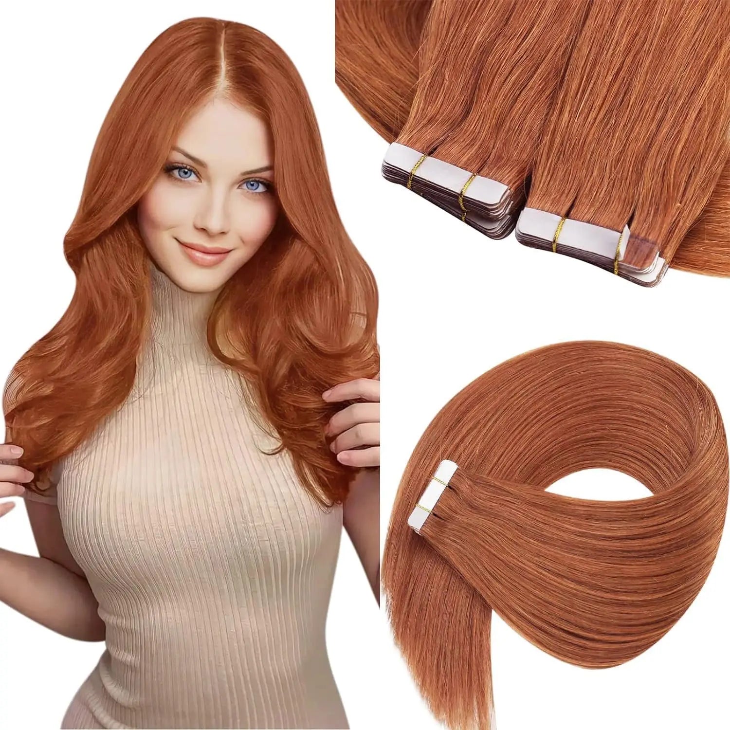 [NEW]VeSunny Tape In Hair Extensions and Accessories Human Hair Wigs Real Natural Hair Balayage Color #4-14-60 Skin Weft Straight Seamless Wig