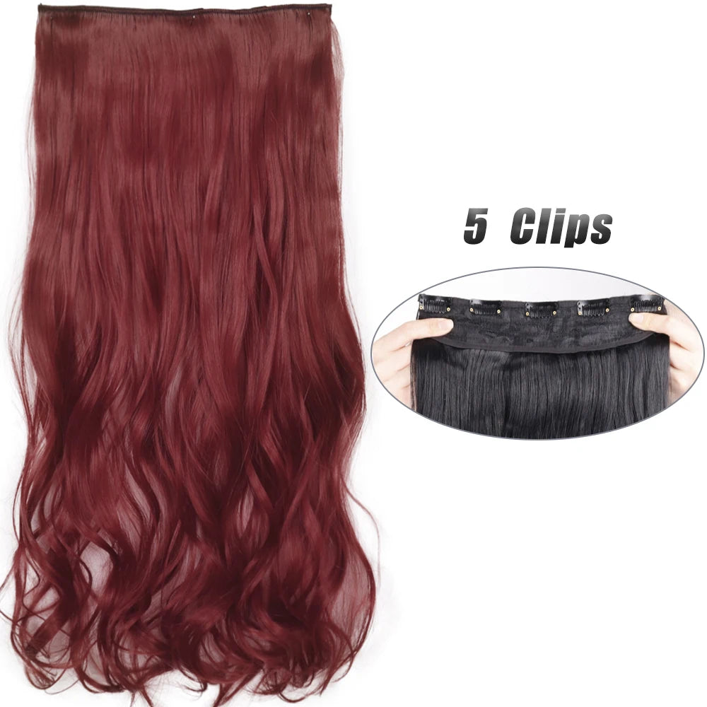 Synthetic Wig 5 Clip In Hair Accessories and Extensions Long Straight Wigs Hair Style Hairpiece Black Brown Blonde 80CM Natural Fake Hair For Women