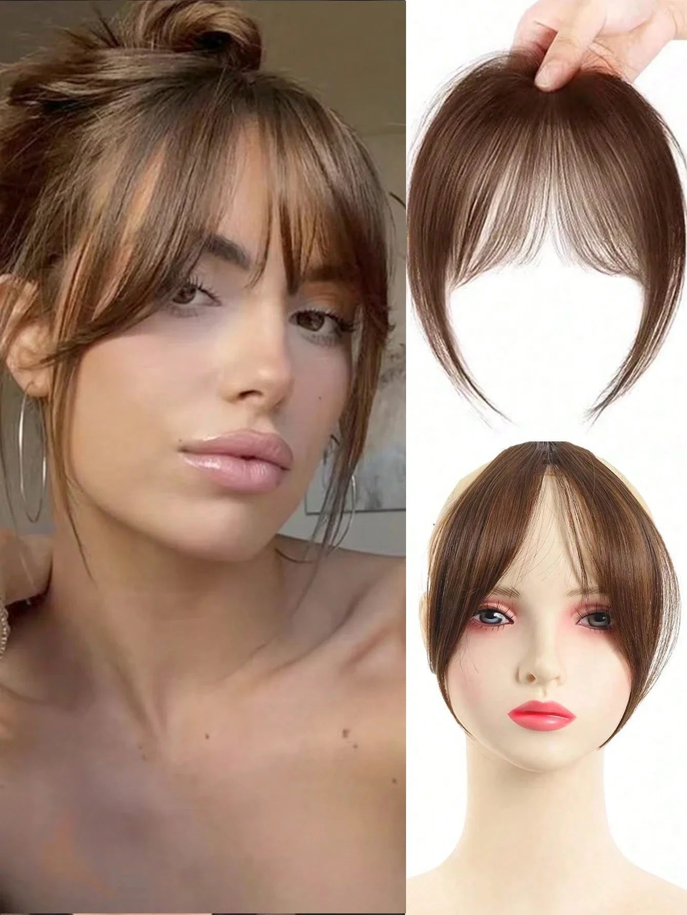 Synthesis Wig Middle-Part Bangs Hair Accessories and Extensions Clip In Forehead Natural Seamless French Oblique Bangs Eight-Character Bangs Hair Wigs within Hair Style