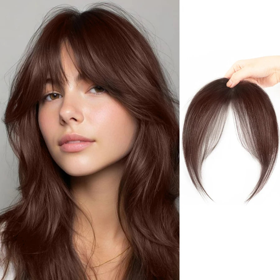 Synthetic Clip in Wigs Hair Bangs Wig Wispy Side-swept Bangs Hair Clip Fake Bang Fringe with Temples Hairpiece for Women Wig Daily Use