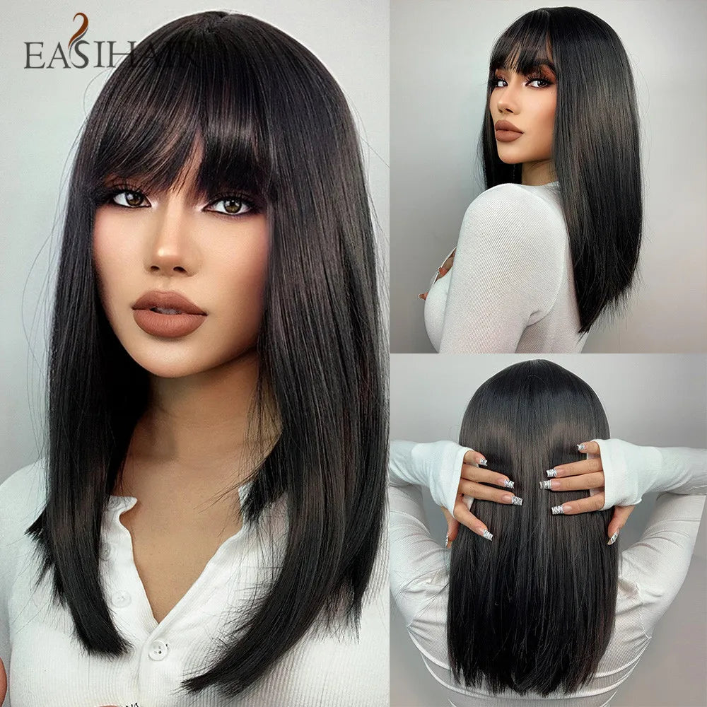 EASIHAIR Synthetic Bob Wig with Bang Short Straight Light Blonde Beige Natural Wigs Hair for Women Daily Cosplay Heat Resistant