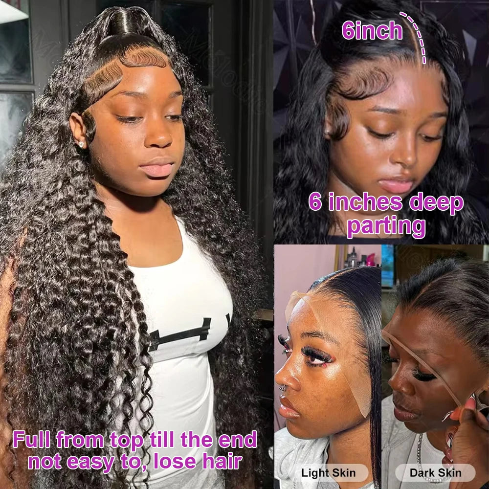 Transparent 250% Density Water Culry 360 Full Lace Frontal Wig Human Hair 40Inch Deep Wave 13x4 13x6 Hd Lace Front Wigs For Women