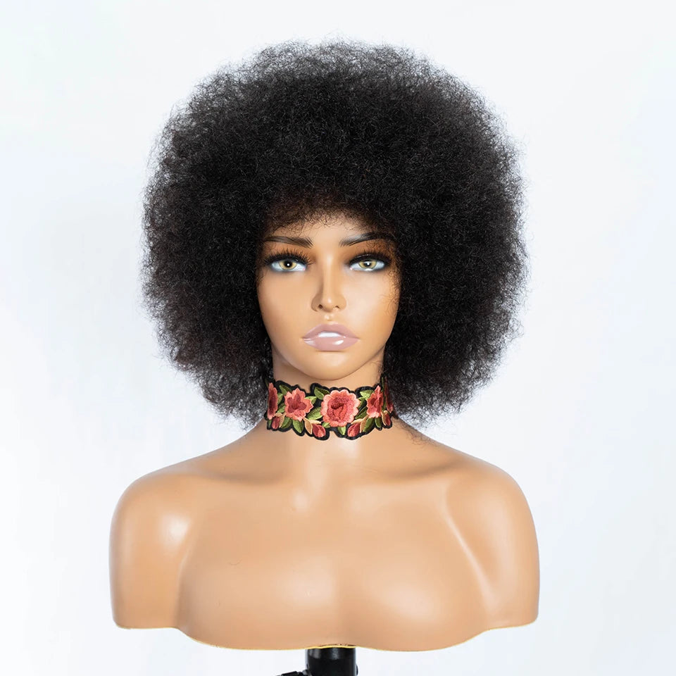 Sleek Brown Colored Human Hair Style Wigs For Women 14 Inch Wigs Short Afro Kinky Bulk Wigs 100% Real Brazilian Natural Real Wigs