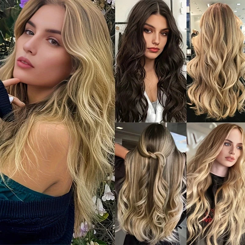 Wig Synthetic 24Inch 16Clips Long Curly Wigs Hair and Accessories Extension Heat Resistant Hair Extension Clips In Ombre Black Brown Blond Women