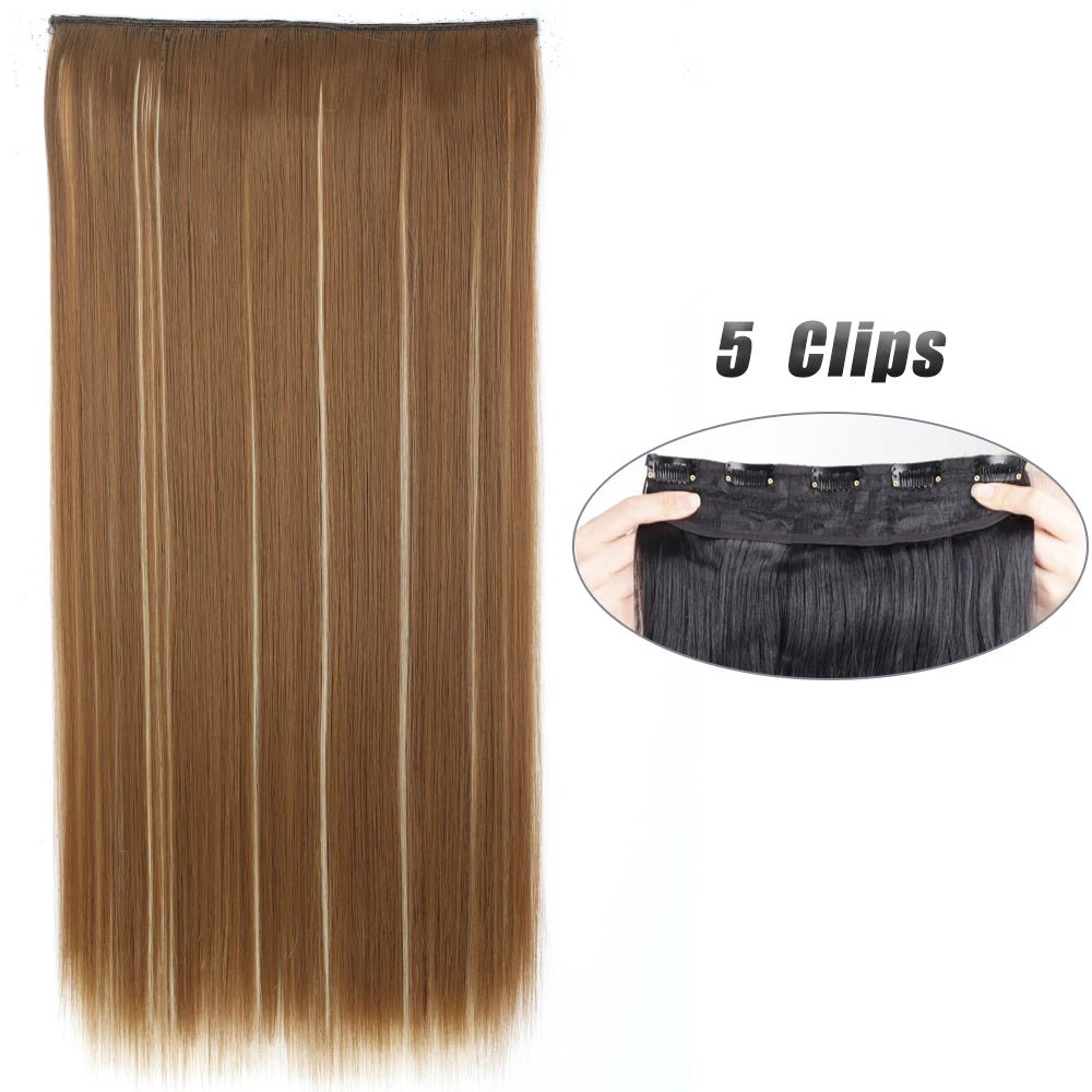 Synthetic Wig 5 Clip In Hair Accessories and Extensions Long Straight Wigs Hair Style Hairpiece Black Brown Blonde 80CM Natural Fake Hair For Women
