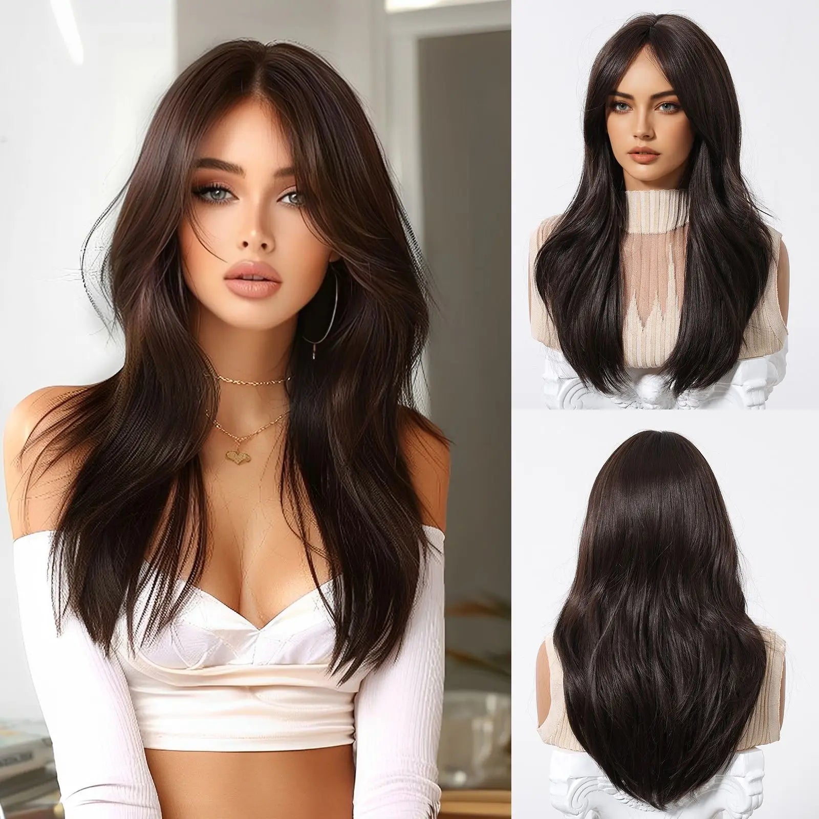 Golden Blonde Mixed Synthetic Wig Dark Root Wavy Hair With Side Bangs for Women Daily Party Cosplay wig Heat Resistant Fiber