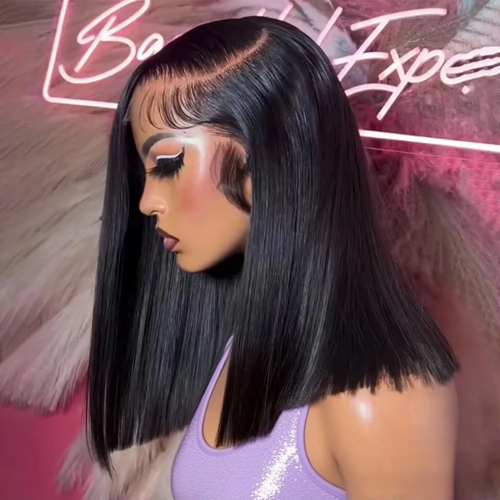 13x6 HD Lace Frontal Short Bob Wig Bone Straight Glueless Pre Cut 7x5 Closure Wigs Ready to Wear 100% Human Hair Wigs Pre-plucked